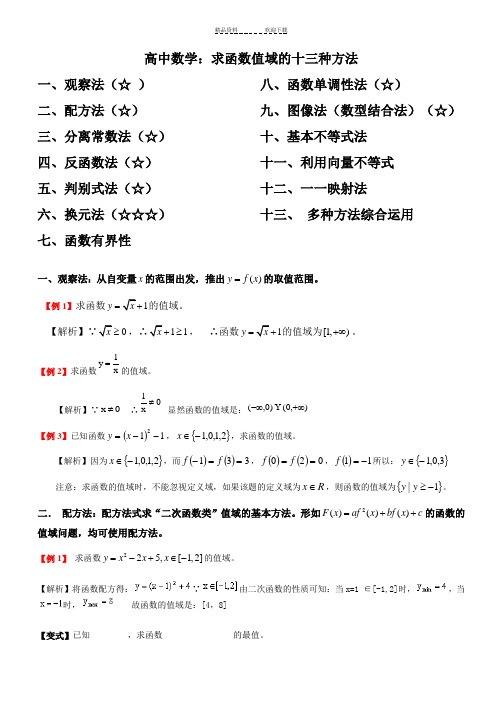 高中数学：求函数值域的方法十三种