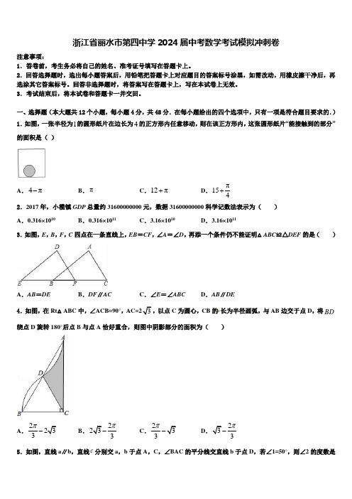 浙江省丽水市第四中学2024届中考数学考试模拟冲刺卷含解析