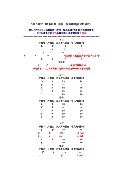 GALGAME日语教程第一阶段-假名基础