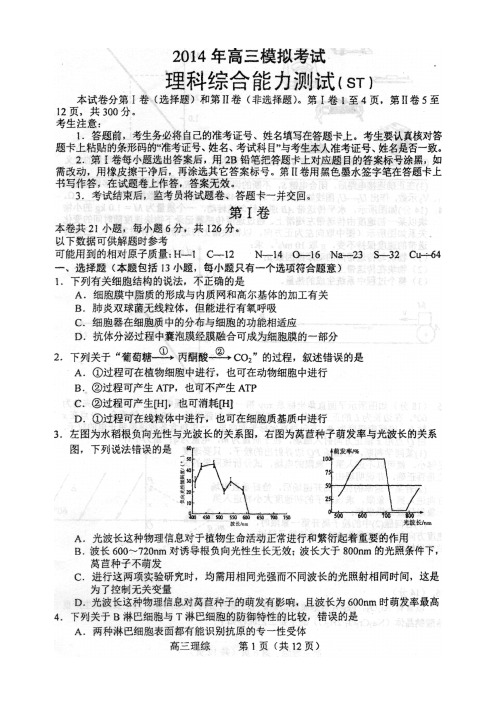 唐山一模理综试题(扫描版)及答案