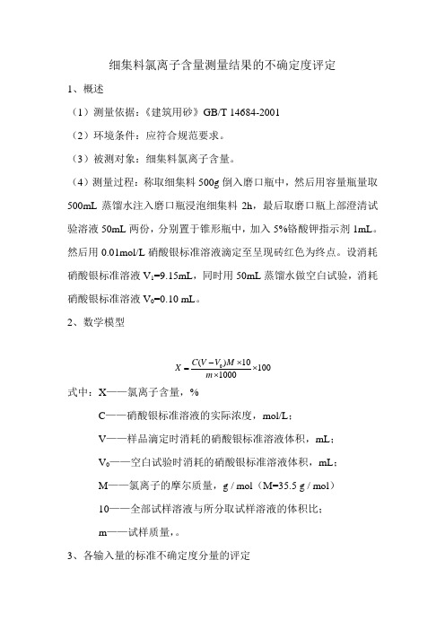 细集料氯离子含量测量结果的不确定度评定