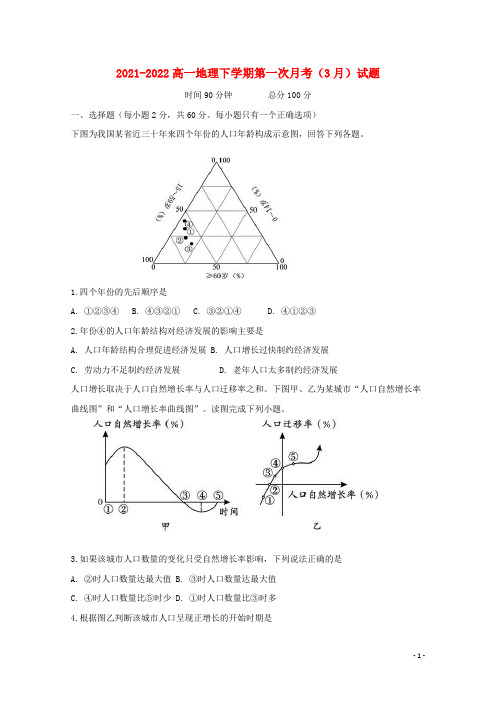 内蒙古2021-2022高一地理下学期第一次月考(3月)试题