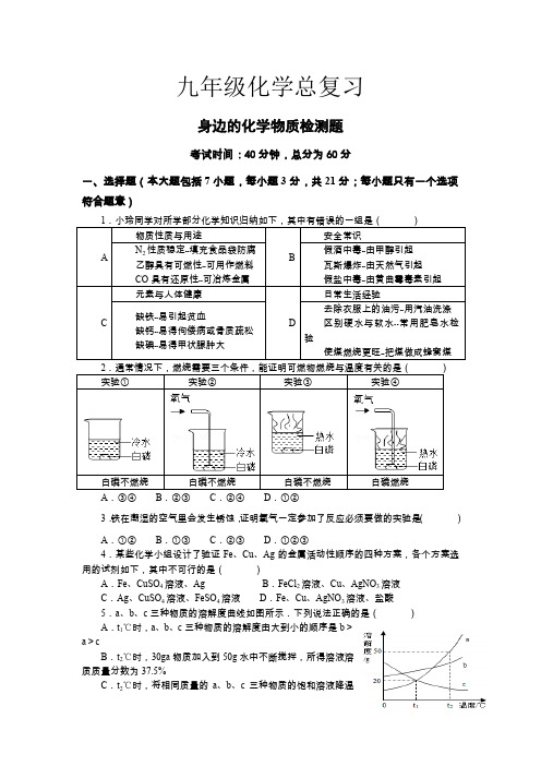 九年级化学总复习《身边的化学物质》测试题