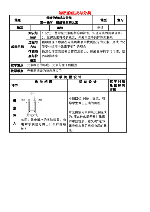 中考化学复习物质的组成与分类第1课时组成物质的元素教案新人教版