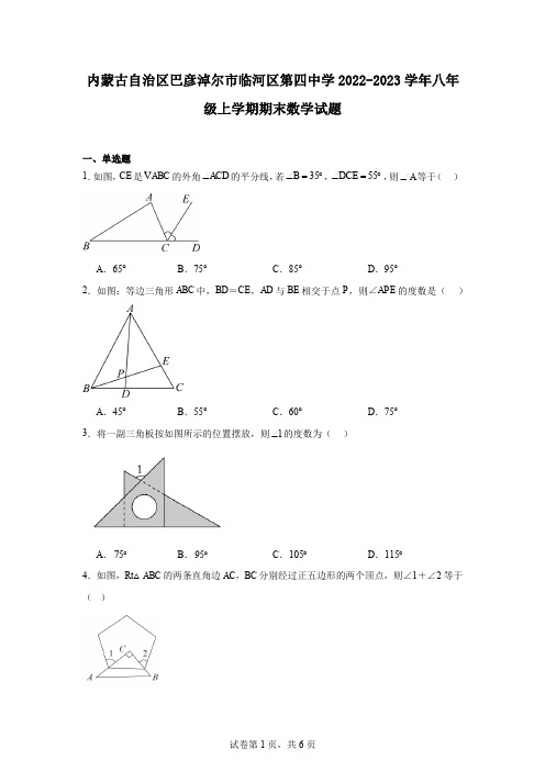 内蒙古自治区巴彦淖尔市临河区第四中学2022-2023学年八年级上学期期末数学试题