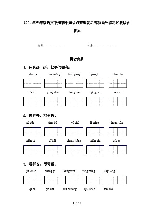 2021年五年级语文下册期中知识点整理复习专项提升练习湘教版含答案