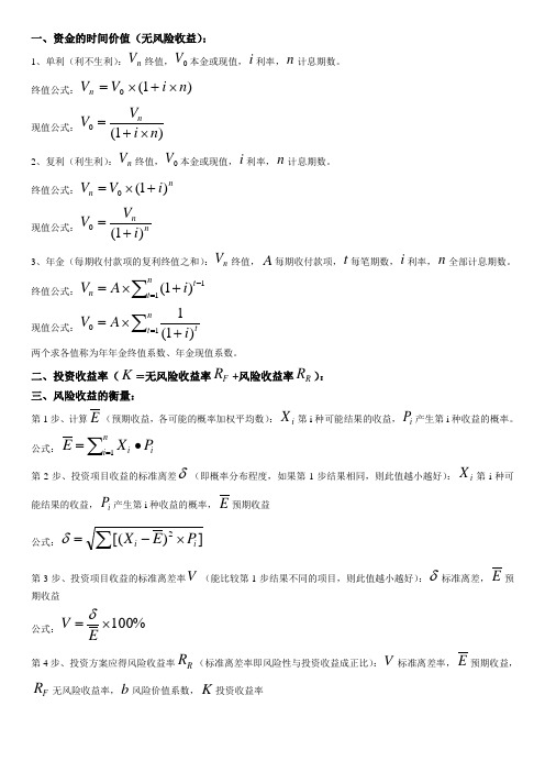 财务管理学常用公式