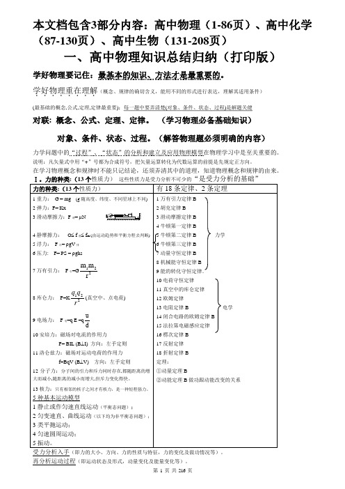 (超详)高中理综(物理、化学、生物)知识点归纳汇总 