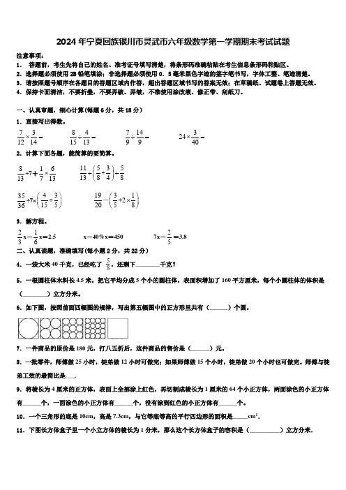 2024年宁夏回族银川市灵武市六年级数学第一学期期末考试试题含解析