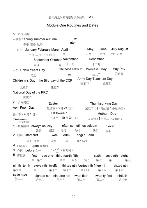 五年级上学期英语知识点归纳(M1)