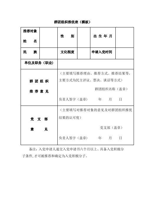 群团组织推优表(模板)-群团推优表