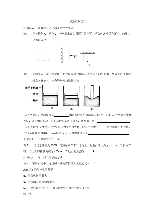 人教版八年级物理第九章压强章节复习学案