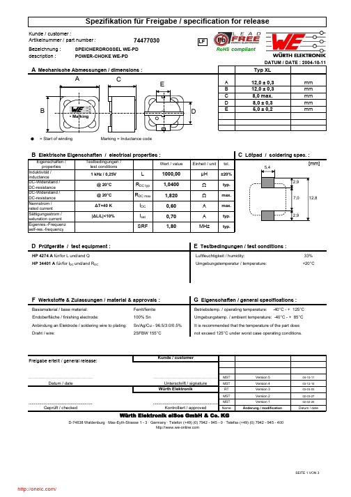 74477030;中文规格书,Datasheet资料