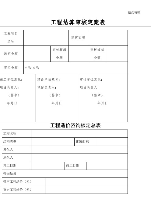 工 程 结 算 审 核 定 案 表格模板