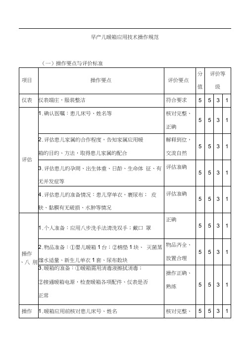 早产儿暖箱应用技术操作规范