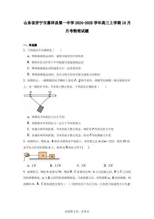 山东省济宁市嘉祥县第一中学2024-2025学年高三上学期10月月考物理试题