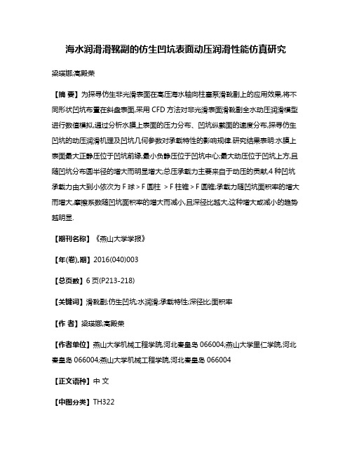 海水润滑滑靴副的仿生凹坑表面动压润滑性能仿真研究