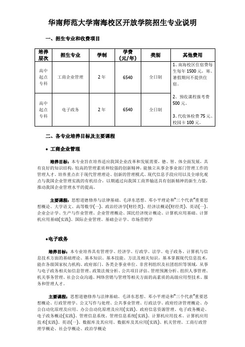 开放学院招生专业说明