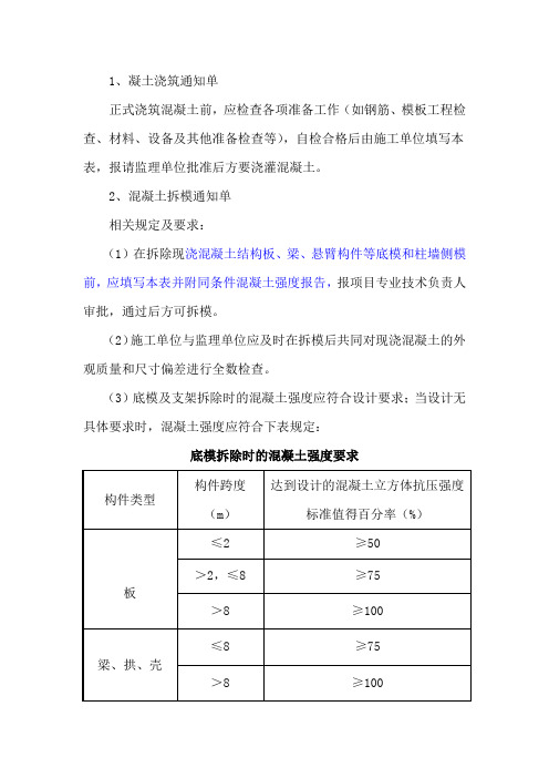 混凝土浇筑通知单