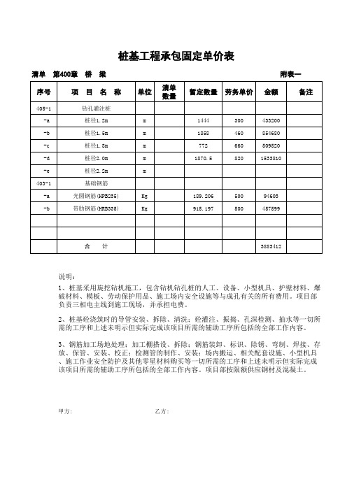 钻孔施工固定单价表