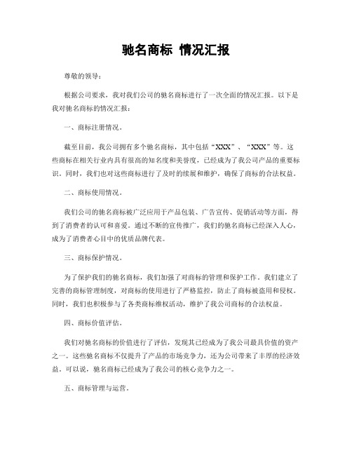 驰名商标 情况汇报