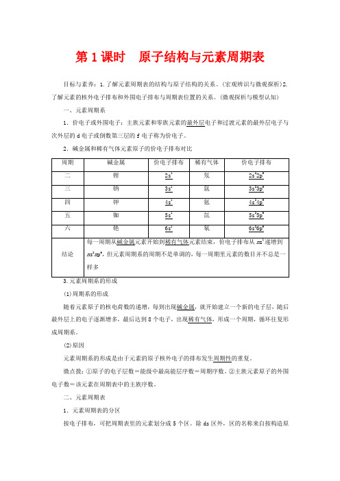 高中化学 第1章 第2节 第1课时 原子结构与元素周期表教案高二化学教案