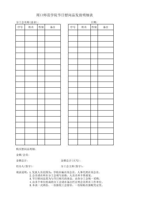 节日慰问品发放明细表