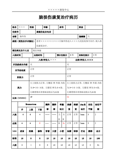 脑损伤康复治疗病历