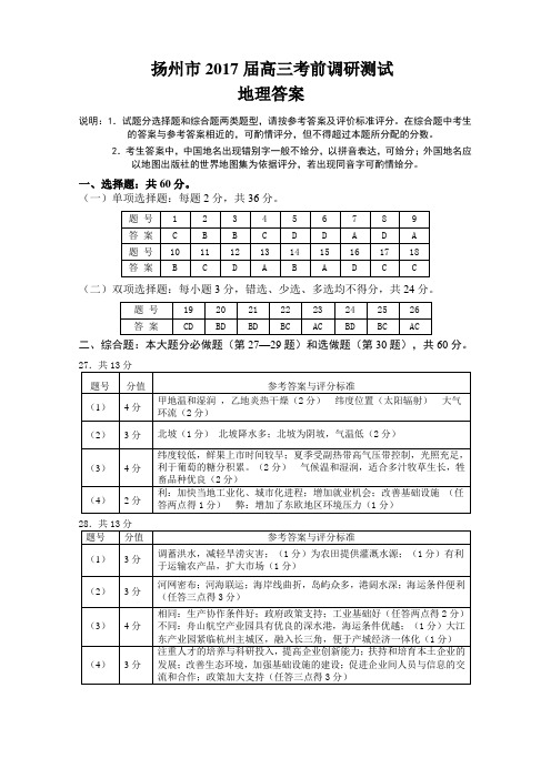 扬州市2017届高三考前调研测试地理答案(定稿)