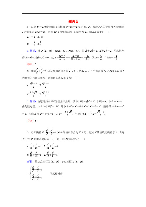 重庆市永川中学高中数学第16周练习四(椭圆2)