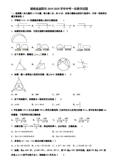 湖南省益阳市2019-2020学年中考一诊数学试题含解析