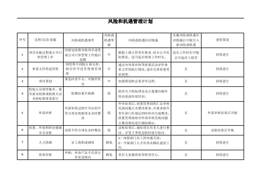 风险和机遇管理计划