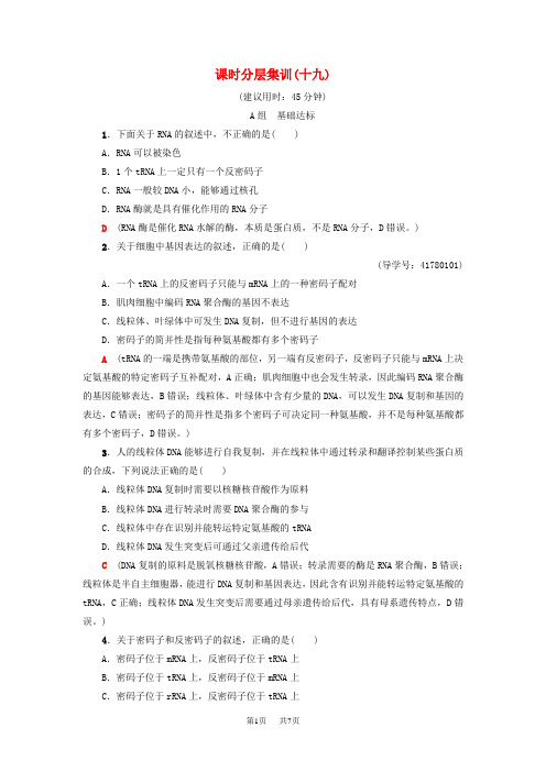 高考生物一轮复习第6单元遗传的分子基础课时分层集训19基因控制蛋白质的合成苏教