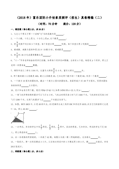 (2018年)绵阳富乐国际学校小升初招生真卷精编(二)