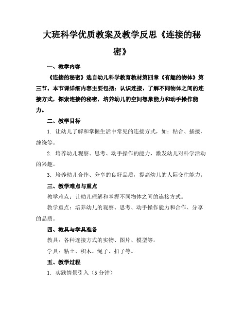 大班科学优质教案及教学反思《连接的秘密》