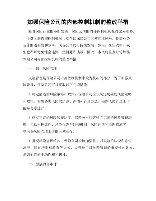 加强保险公司的内部控制机制的整改举措