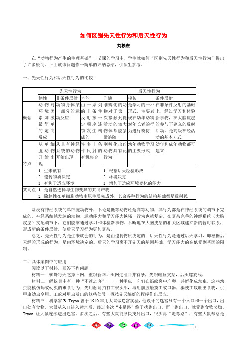 如何区别先天性行为和后天性行为 学法指导