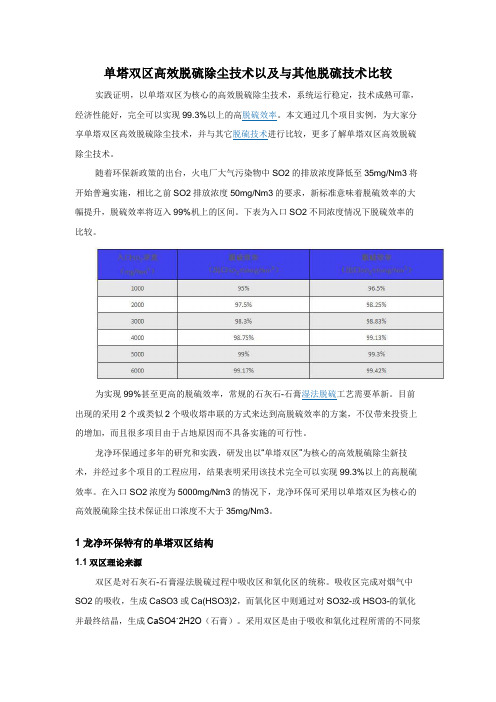 单塔双区高效脱硫除尘技术以及与其他脱硫技术比较