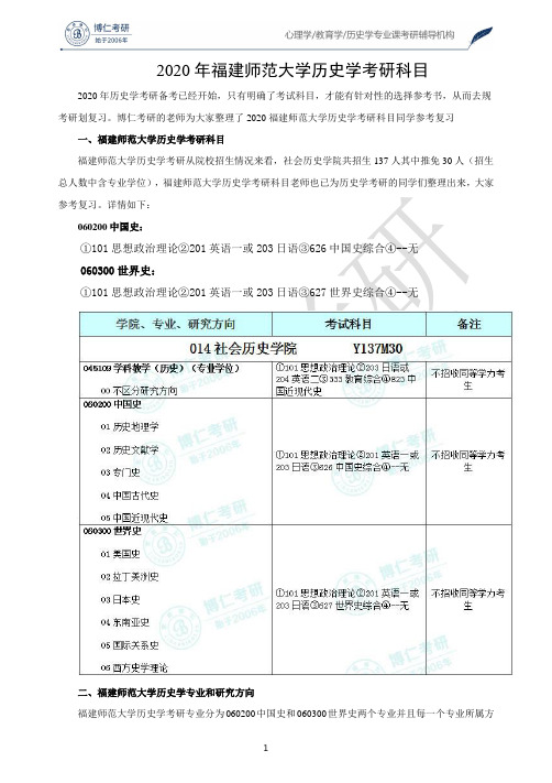 2020年福建师范大学历史学考研科目