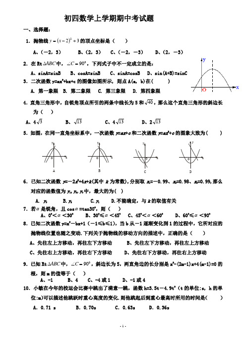 鲁教版初四上学期期中考试题