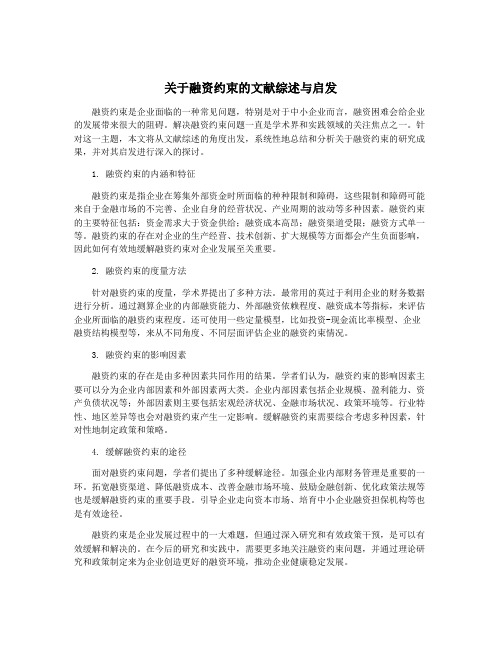 关于融资约束的文献综述与启发