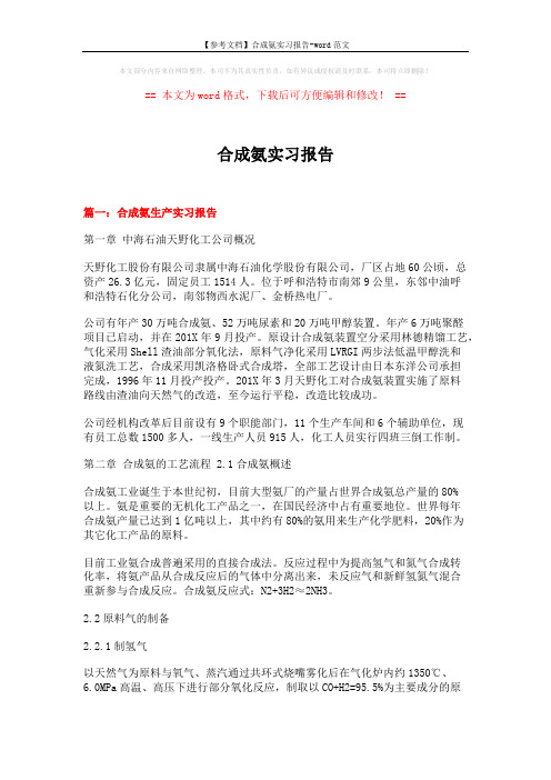 【参考文档】合成氨实习报告-word范文 (15页)