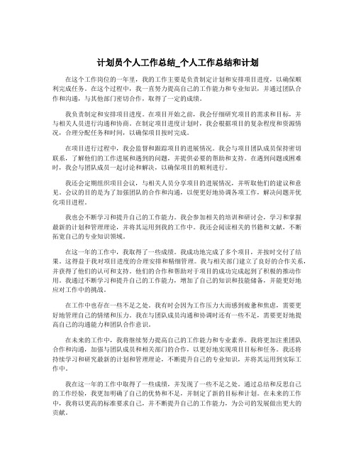 计划员个人工作总结_个人工作总结和计划