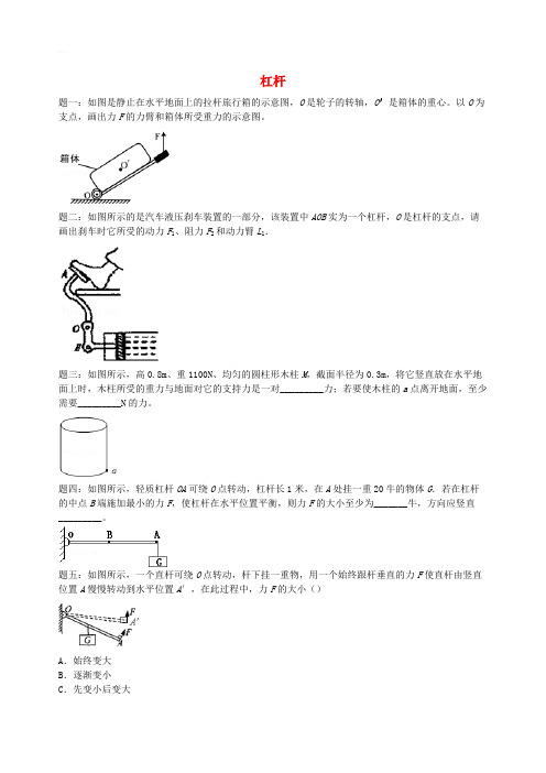 2019年中考物理重点知识点专项练习杠杆含解析