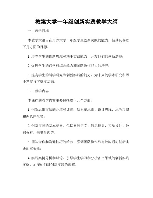 教案大学一年级创新实践教学大纲