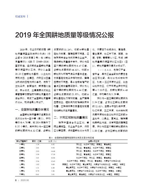 2019年全国耕地质量等级情况公报