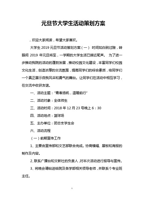 元旦节大学生活动策划方案