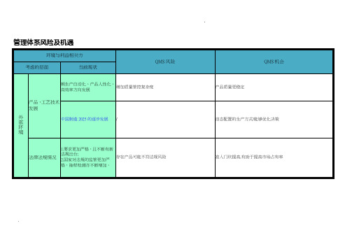 风险和机遇一览表