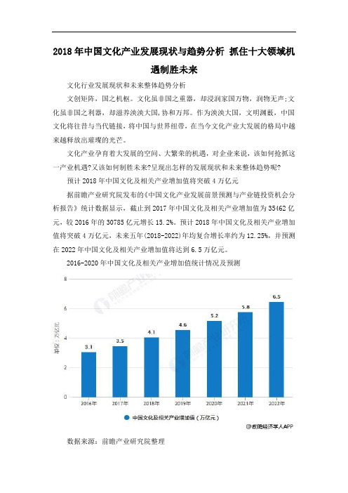 2018年中国文化产业发展现状与趋势分析 抓住十大领域机遇制胜未来