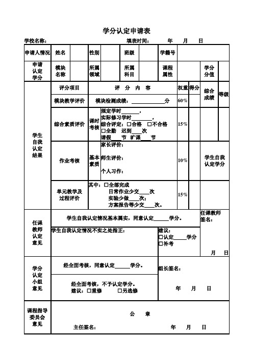 学分认定申请表